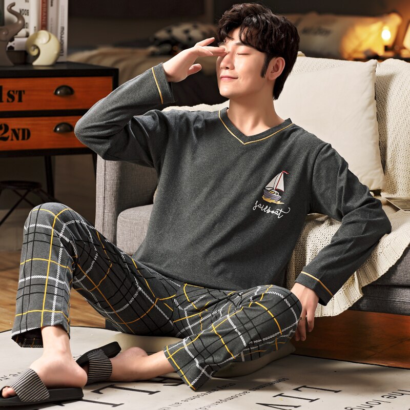 Plus Größe L-5XL volle baumwolle Pyjama männer pijamas para hombre lange-Ärmel lässig nachtwäsche männer homewear Pyjama einstellen für männlichen