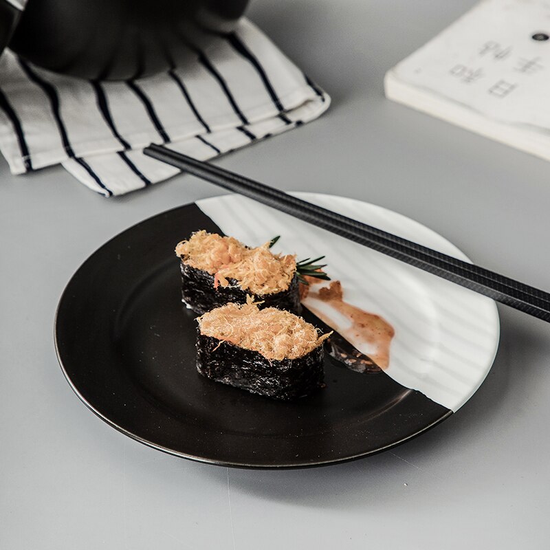 black and white matte plate ceramic shallow plate western food plate simple high-end sense plate home pasta salad plate