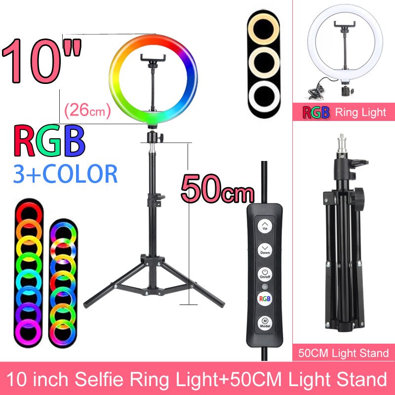 Fotografie Lamp Licht Ring Met Telefoon Houder Selfie Usb Plug Dimbare 6 8 10 12 14 Inch Beschikbaar In verschillende Maten: 10 RGB 50cm