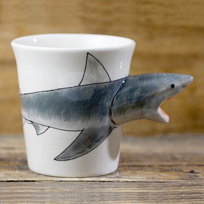 300Ml Shark Koffie Cup Creatieve Dier Keramische Mok 3D Hand Getrokken Cartoon Dier Cup Grappige Mokken Met Handvat Jongen drinken Glas