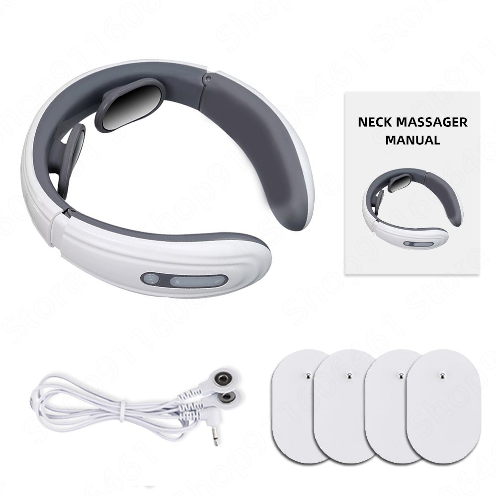 Neck And Back Massager Electric Mini Machine Shoulder Body Massage Neck Pain Reliever Pulse Apparatus Massagers Devices: White and 4 Pads