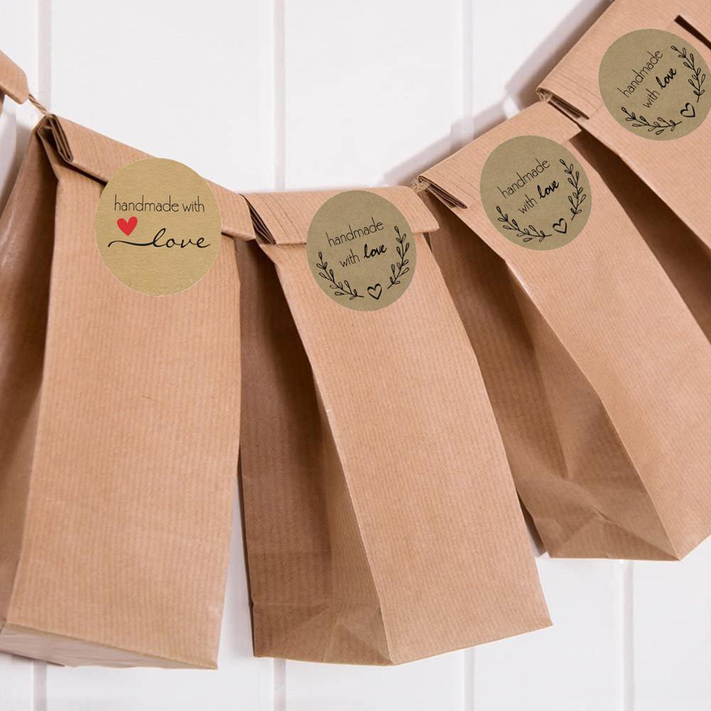 500PCS Round Labels Handmade Kraft Paper Packaging Sticker for Candy Dragee Bag Box Packing Bag Wedding Thanks Stickers