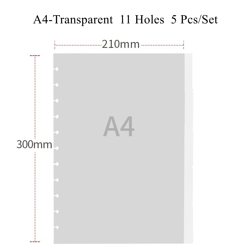 Separadores de índice coloridos de agujeros de seta A4/A5/B6, divisores de revistas, accesorios para cuadernos: A4-Transparent
