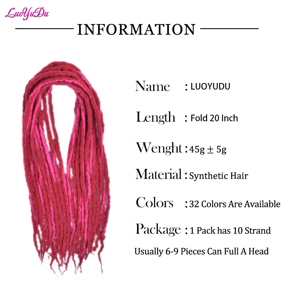 Syntetiske dreadlocks hæklet hår blødt uld dread locs håndlavet fletning hårextensions til afro kvinder mænd hiphop stil