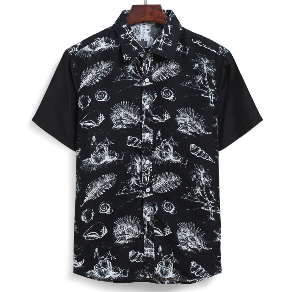 Camisa hawaiana de algodón puro para hombre, camisa holgada con estampado de flores, manga corta, talla grande de EE. UU., hawaiana, para playa #3: C / XXL