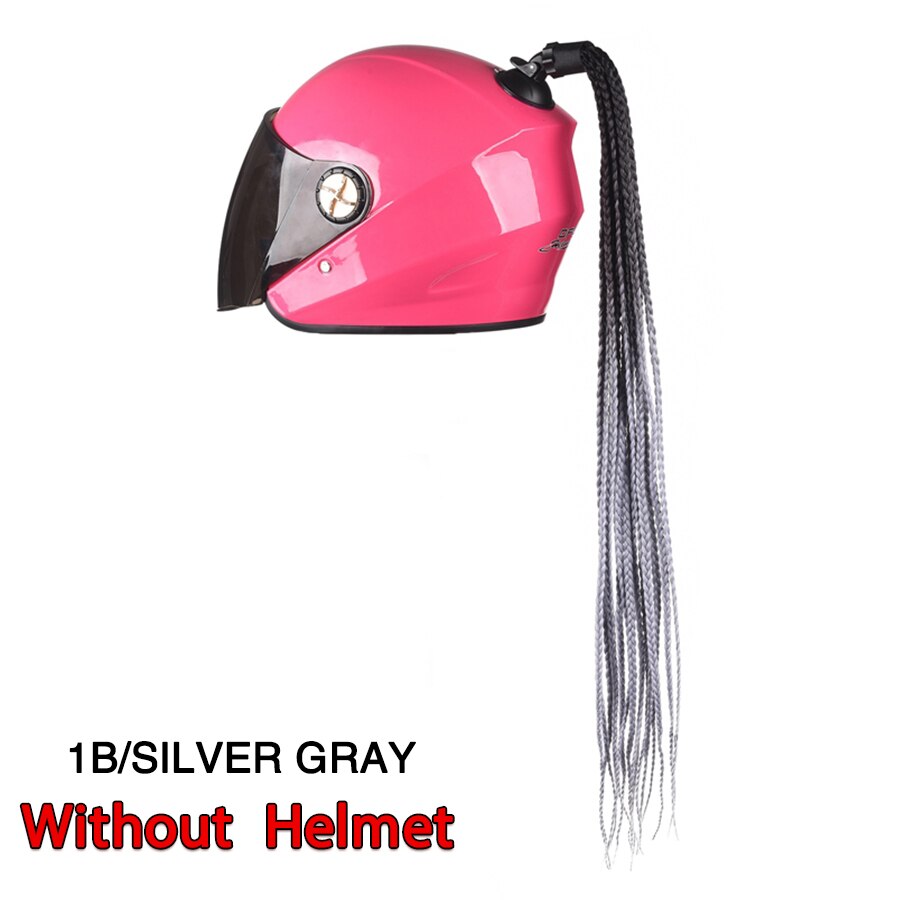 Casque de moto en queue de cochon ombré, rampe dégradé, queue de cheval tressée avec ventouse, décoration Punk, queue de cheval tressée: 1B-SILYER GRAY