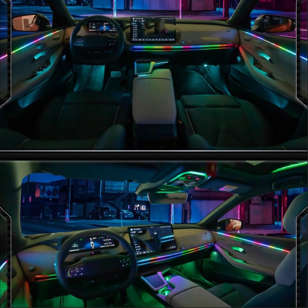 Luz ambiental LED sinfónica para coche 64 RGB guía de luz acrílica Interior atmósfera de decoración de coche de fibra óptica 18/14/10/6 en 1 Universal