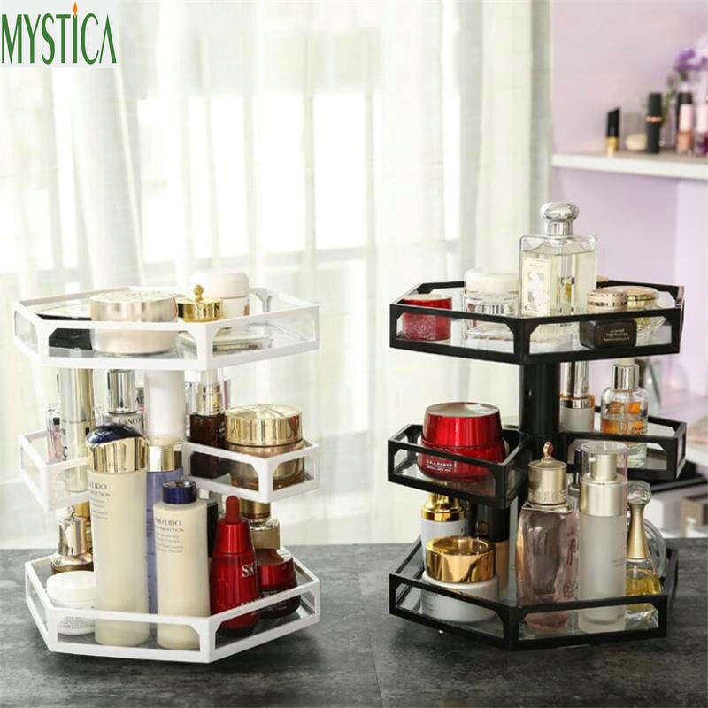 Hjem kosmetisk rack glas roterende smykker opbevaringsholder soveværelse badeværelse skrivebord stand makeup arrangør hylde parfume butikskasse