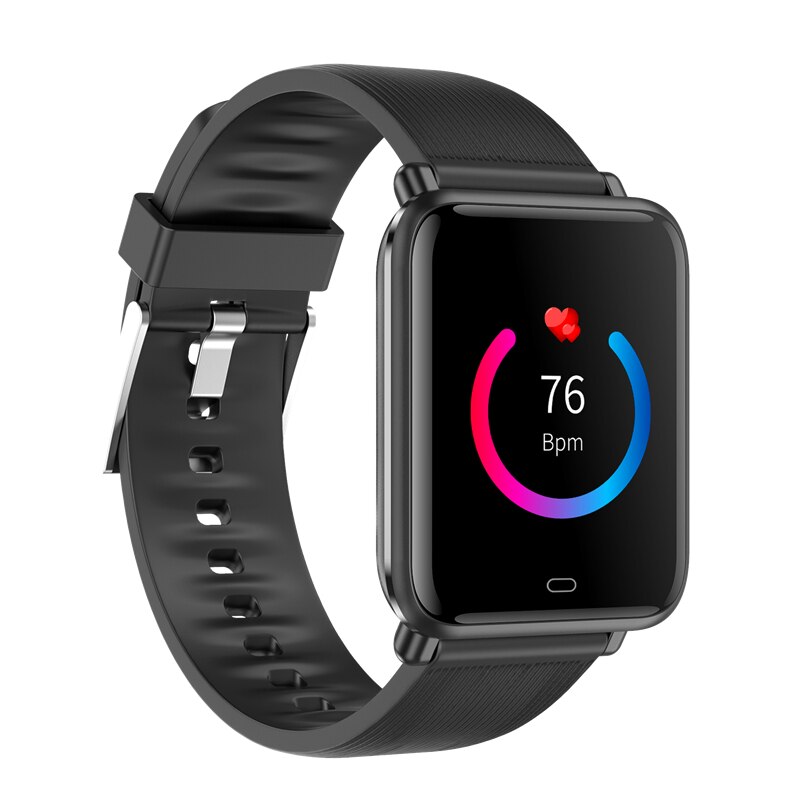 Q9t sport smartwatch lichaamstemperatuur meten aangepaste wijzerplaat smartwatch mannen vrouwen hartslagmeter armband voor android ios pk  p9: Zwart