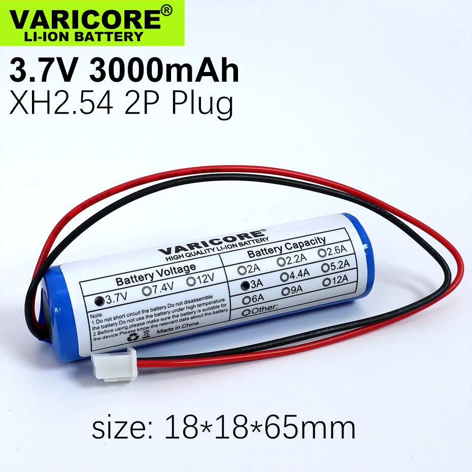 3.7V/4.2V 18650 Li-ion battery 3000mAh 5200mAh 6000mAh 9000mAh 12000mAh with PCB protection XH 2.54 2P Plug