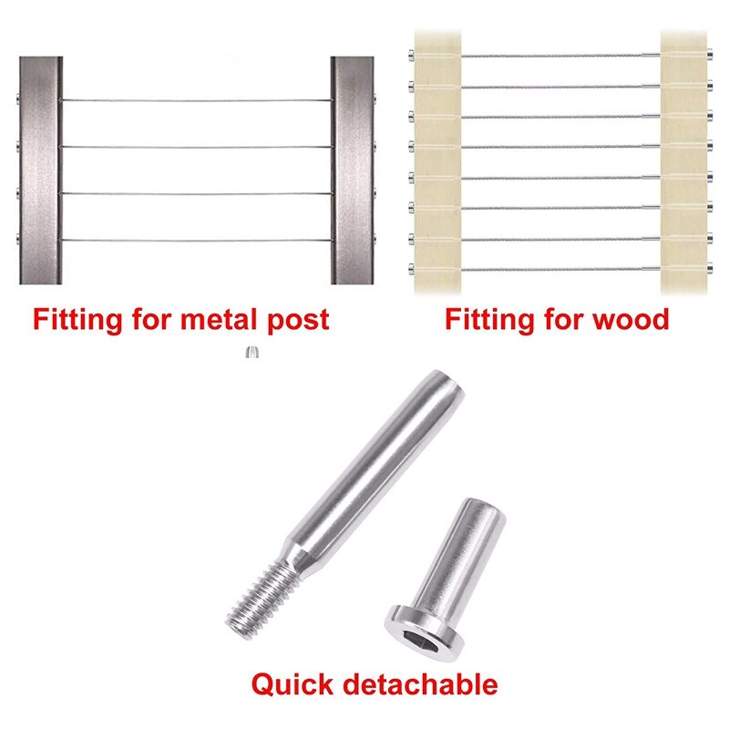20 Pack Invisible Receiver and Swage Stud End for 3/16 Inch Cable Railing Deck Stair Threaded End Fitting for Wood & Metal Post