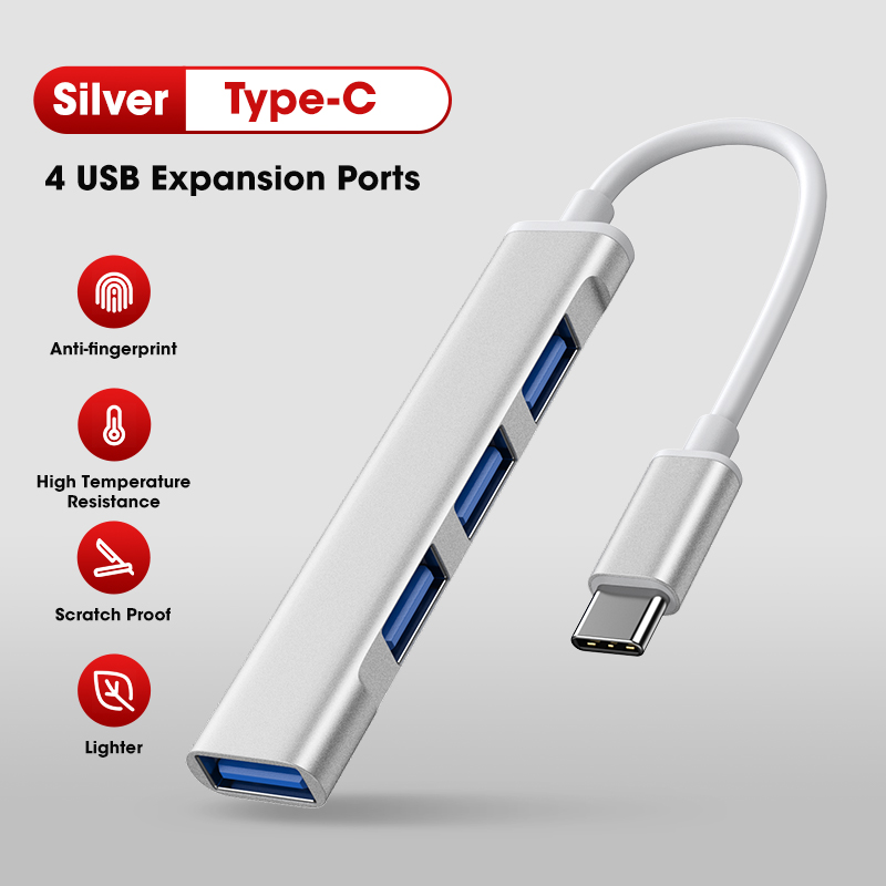 USB C HUB USB 3.0 HUB Splitter 3 USB-C Dock Adapter USB-C 3.1 Multi Port Dock Adapter For Macbook Pro HUAWEI Matebook Computer: Type-C Silver
