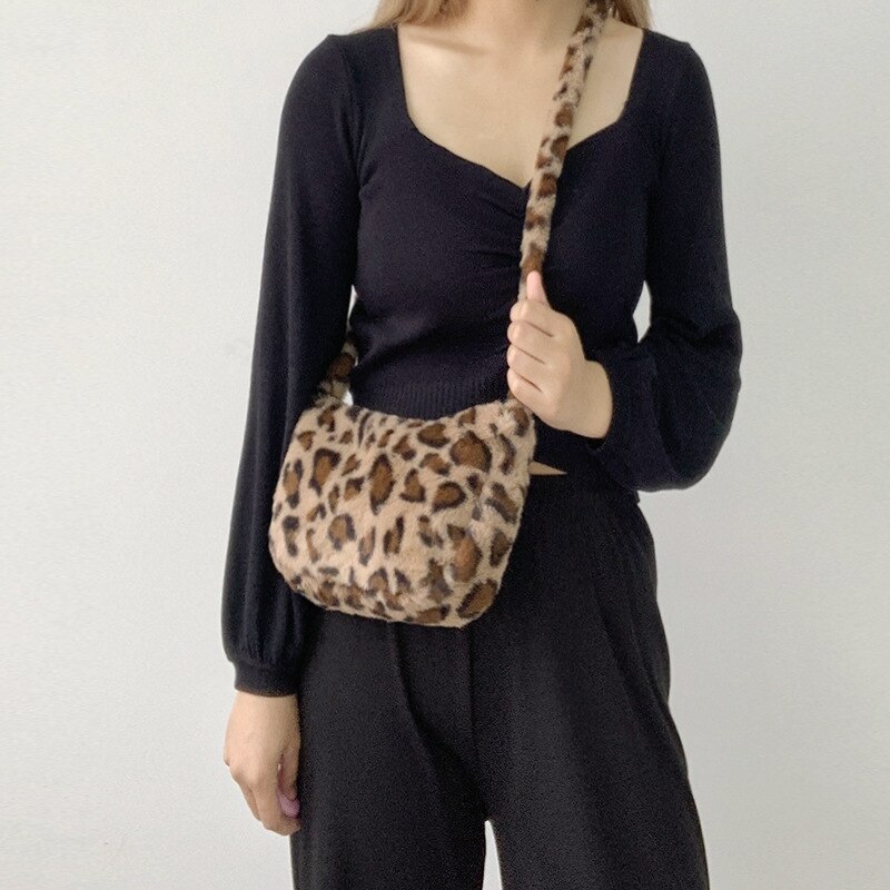Luipaard kleine crossbody tassen voor vrouwen vintage pluizige bont dames schoudertas mini sac a main femme handtas bolsas