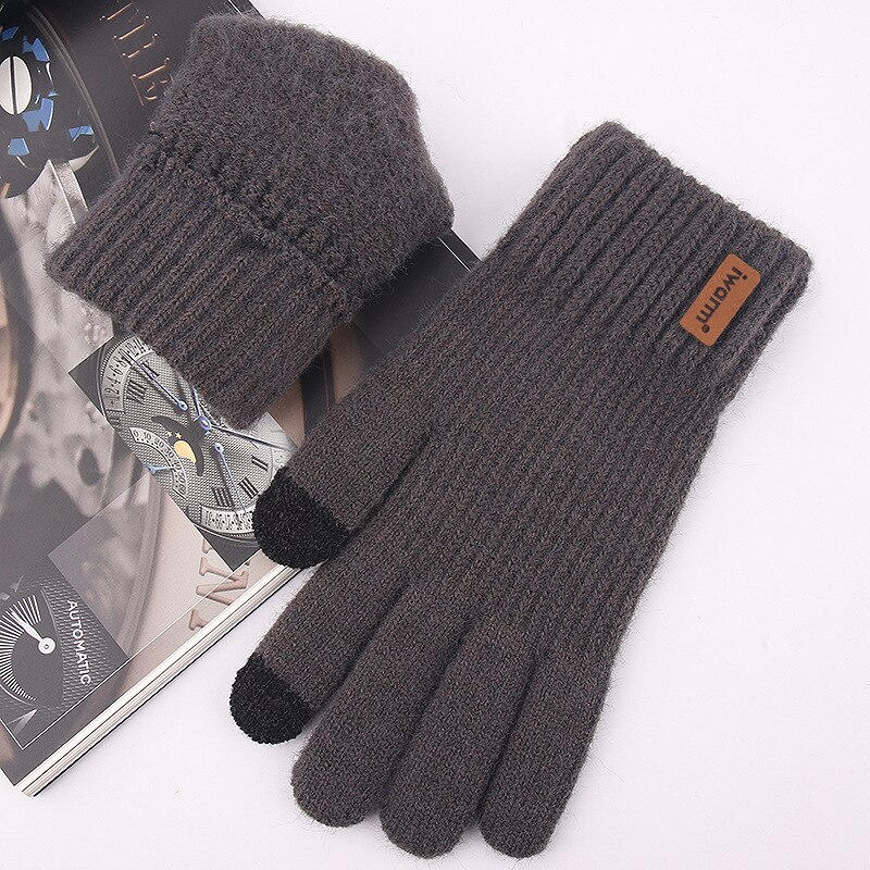 Touch Screen Gloves Men's Jacquard Plus Velvet Winter Thick Knitted Warm Woolen Gloves: A331C-16