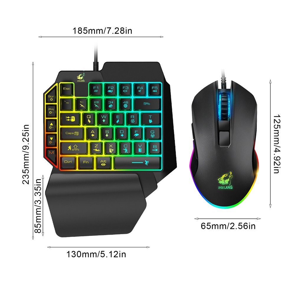 T1 Keyboard Mouse Combos Ergonomic Multicolor Backlight One-Handed Game Keyboard Mouse Set For Home Gamer Gaming Kit