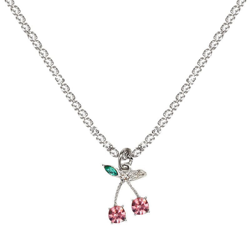 Caraquet Rosa Luxus Kirsche Tennis Halskette Halsband Kette für Frauen Nette Charme Obst Anhänger Halskette Statement Schmuck: 028702PK