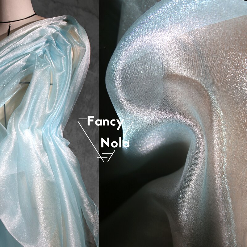 Hilo de cristal de tul azul claro, 145cm de ancho, perspectiva brillante, vestido de Organza para boda, Tejido de gasa de Artesanal, CG085
