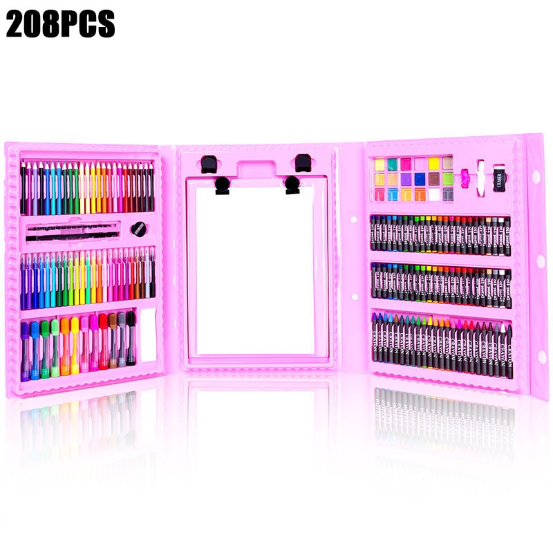 208 PCS Kid Draw Set Colored Pencil Crayon Watercolors Pens Drawing Set Toy Drawing Art Marker Pens School Supplies Kid