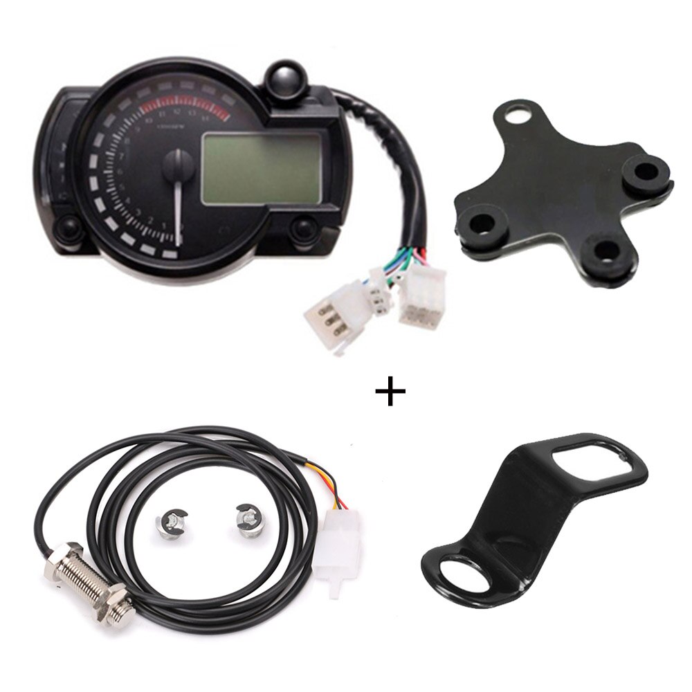 15000 rpm Motocicleta Moderna Digital Medidor de Luz Digital LCD Velocímetro Tacómetro Odómetro Ajustable 7 colores: With 2 bracket