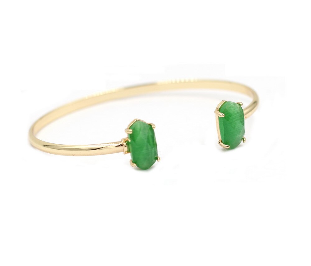 2019 novo cobre pequeno gato pedra pulseiras ajustar manguito pulseiras para mulher: Gold green