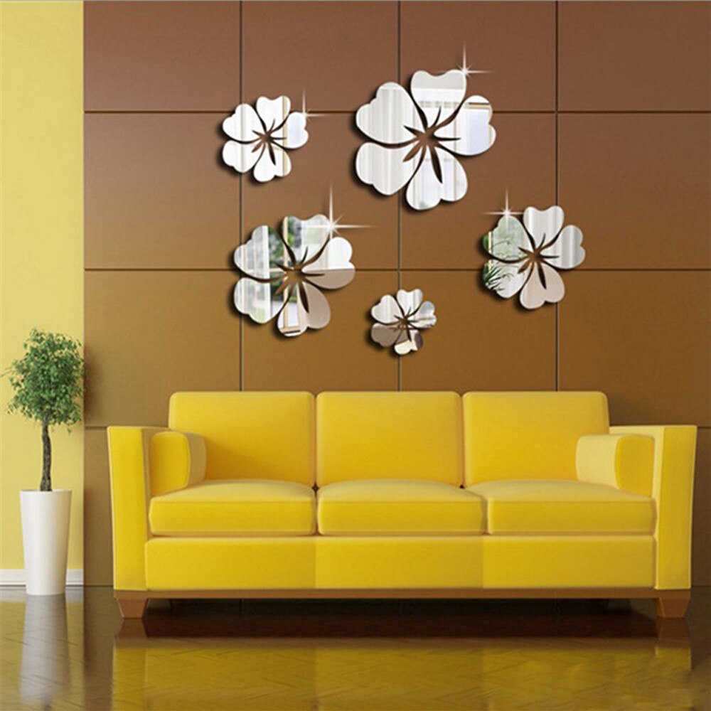 flower mirror Sticker Modern home Decoration wall Decals espelho Sticker 3D Diy Acrylic Wall d90920: sl