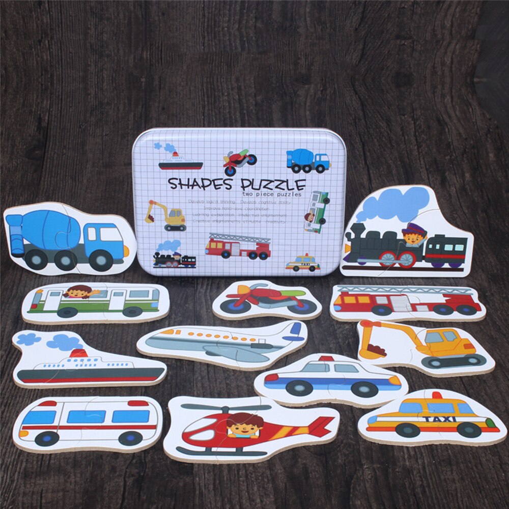 Big Size Vlok Baby Houten Puzzel Speelgoed Vroeg Onderwijs Cartoon Dier Fruit Cognitie Kaart Jigsaw Set Metalen Doos Voor Kinderen