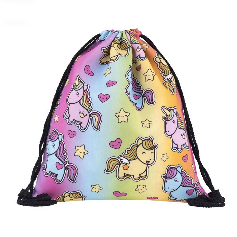 Drawstring Bag Women Unicorn Skull Backpack 3D Printing Travel Soft Back mochila School Bags For Girls