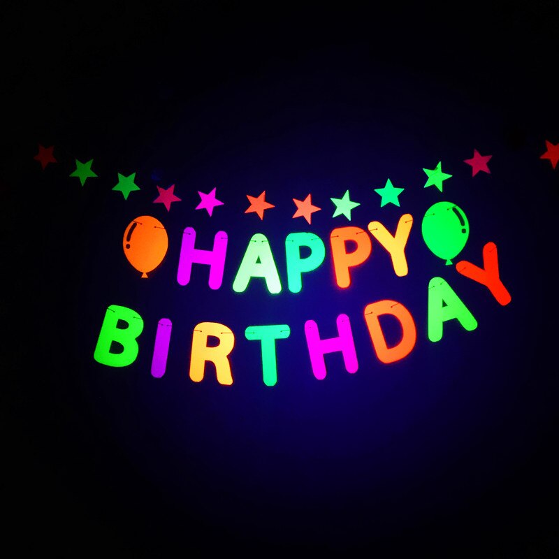 Fluorescent Neon Happy Birthday Banner Stars Fluorescent Banners Party Backdrop Luminous Glow Birthday Party Decor: banner
