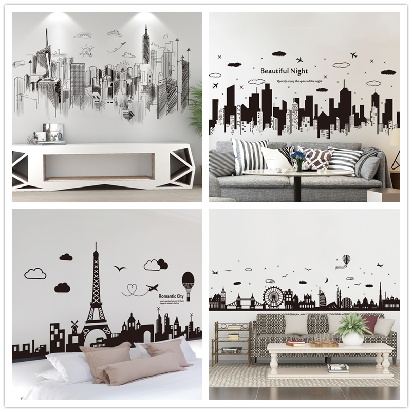 Zwart Gebouwen Muurstickers Diy Europese Stijl Home Decor Sticker Voor Woonkamer Slaapkamer Home Decoratie