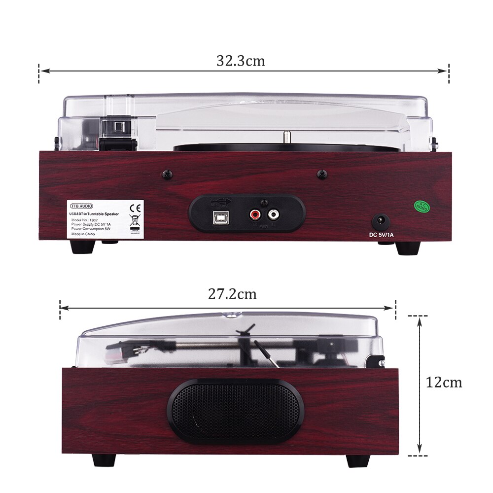 33/45/78 RPM 3-Speed Retro Phonographen Gramophone BT 4,2 Gürtel-Angetrieben Plattenspieler Schallplatte Player w/ 2 gebaut-in Stereo Lautsprecher