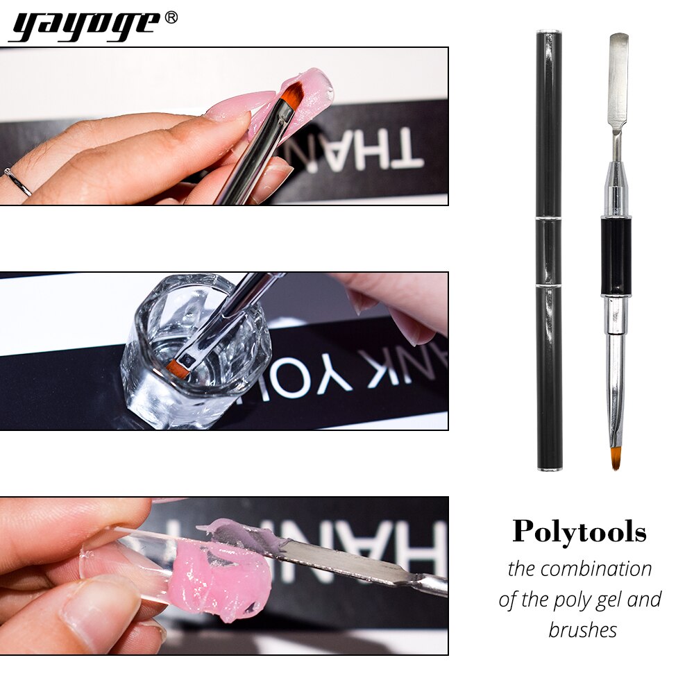 Yayoge-extensions d'ongles en polygel UV, outil à 2 usages, Double extrémité strass