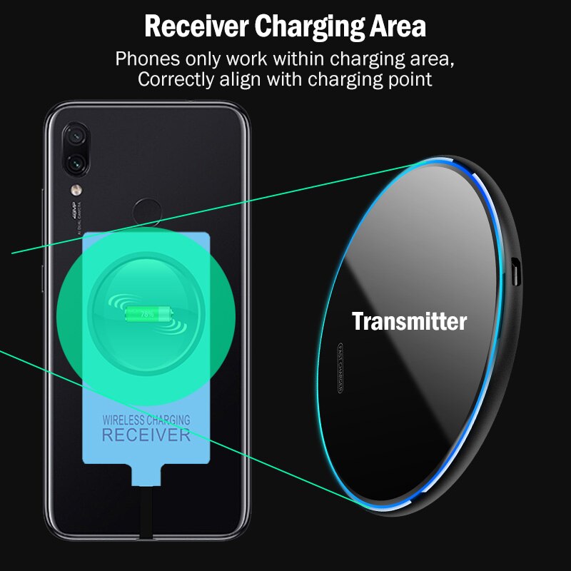 Receptor de carga inalámbrica Qi para Huawei Honor 8, 9, 9X, 10, 20, 30 Pro Lite, 20S, 30S, V10, V20, V30, Adaptador tipo C, conector USB C