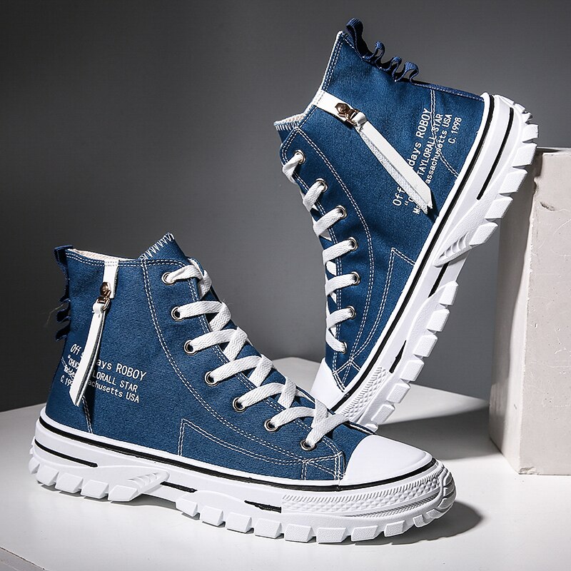 Herresko afslappet mænd high-top sko snørebånd åndbare canvas sneakers herre sneakers komfortabel chaussure homme