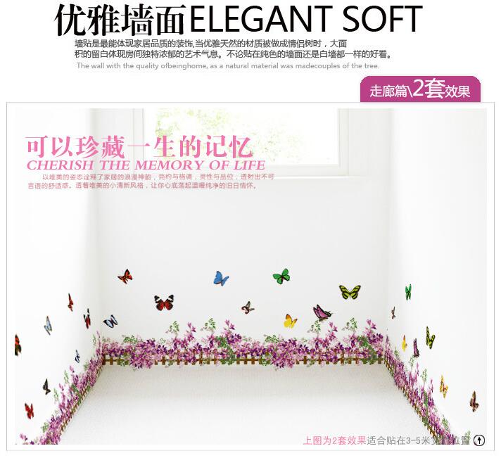 Purple Flower Butterfly Fence Vinyl Removable Stickers For Nursery Kids Bathroom Window Showcase Decor Mural Wall Sticker Decals