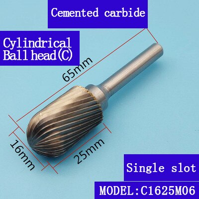 Carbide abrasive rotary file C(CX) type 6mm shank diameter tungsten steel metal milling cutter hand tool parts milling aluminum: C1625M06