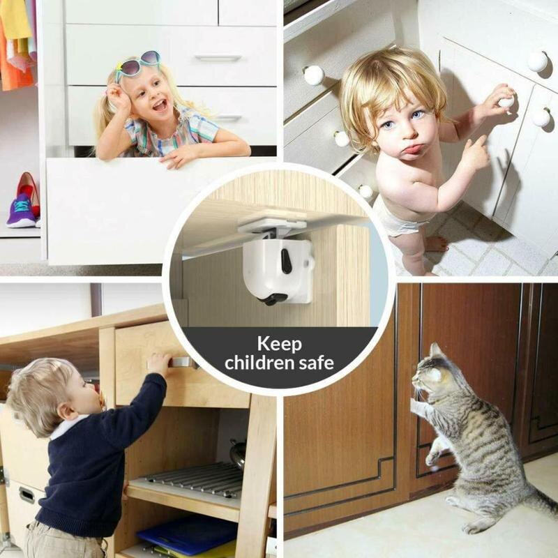 1set Magnetic Children Safety Lock 4 Locks+1 Key Security Cabinet Drawer Kitchen Door Lock Kids Wardrobe Invisible Locks