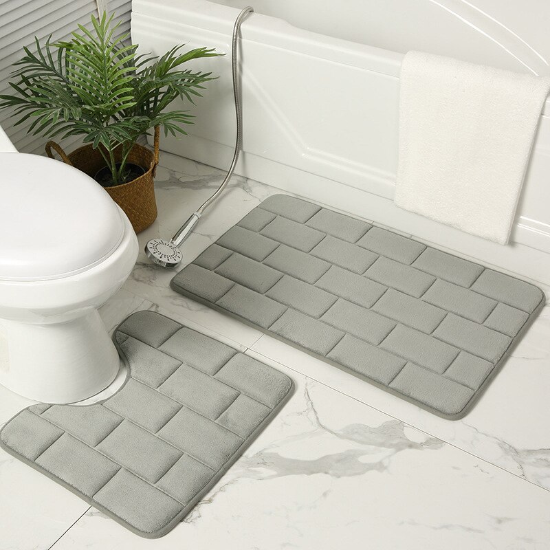 2 Piece Set Bath Floor Mat Absorbent Non-Slip Shower Room Door Mats Toilet Floor Mat Washable and Absorbent Soft Bathroom Rug