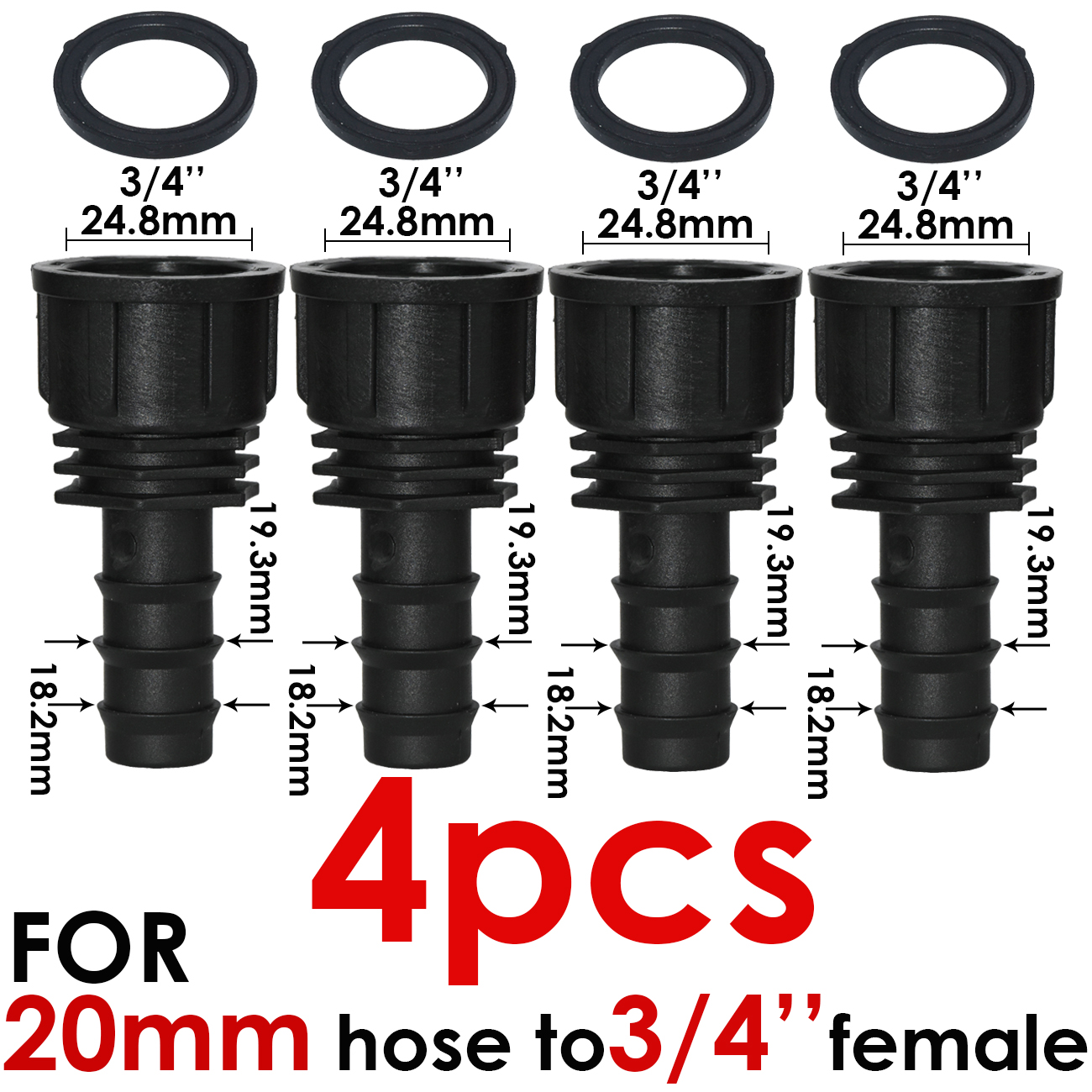 KESLA 4pcs Female Thread Connector 1/2 3/4" to Barb 16mm 20 25 PE Hose Adapter Irrigation Planter Drip System Garden Pipe Repair: Red