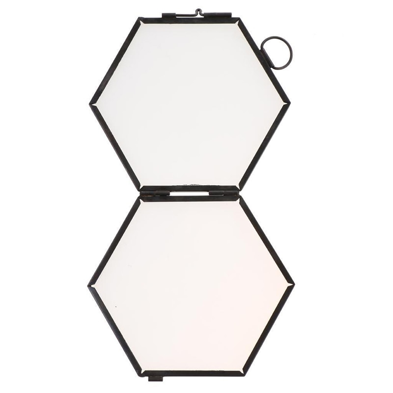 Cadre Photo hexagone Antique en métal et verre | Cadre Photo suspendu, de décoration de maison noir/cuivre