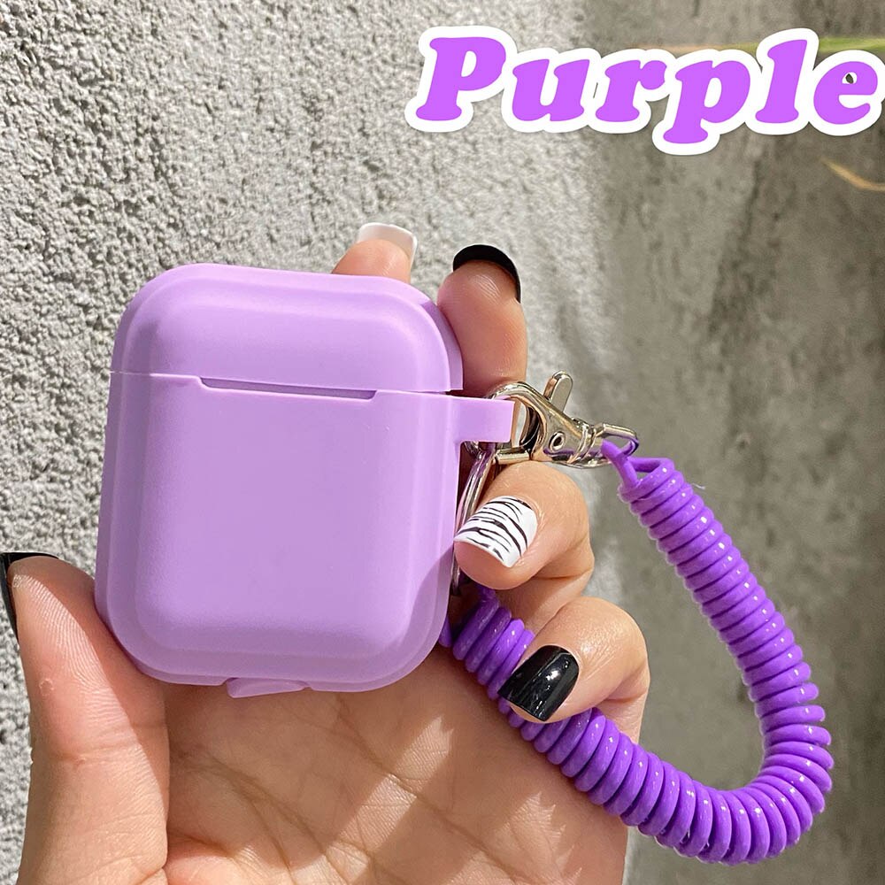 Hülle für Airpods 1/2/3/4, Silikon, einfarbig, schützende Kopfhörer-Abdeckung für Apple Air Pods Pro 2, Feder, flexible Kette, Schlüsselanhänger: S / Khaki