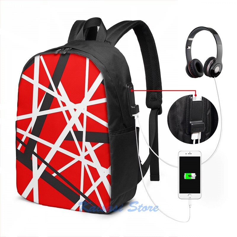 Grappige Grafische Print Evh 5150 Strepen Usb Lading Rugzak Mannen Schooltassen Vrouwen Tas Reizen Laptoptas: USB Backpack 17 in