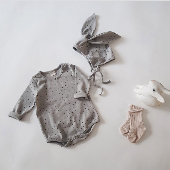 neue Baby Bodysuit Nette Drucken Aus Reiner Baumwolle Baby Herbst Kleidung Junge Mädchen Baby Gesamt Und Große Kaninchen Ohr Hütte Baby Kleidung: 5768698grau / 12m