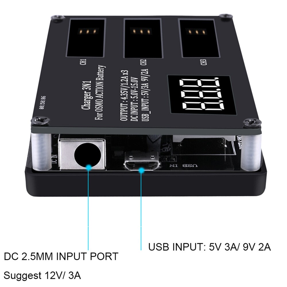 3 in 1 Ladegerät Ladung Hub für DJI OSMO Aktion Kamera Lithium-1300mAh Batterie Ladegerät Aktion Sport Kamera DC USB Eingang Ladegerät