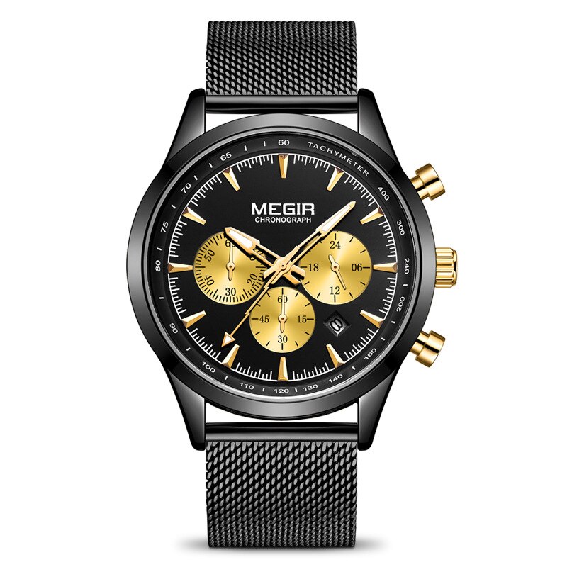 Megir Business Sport Heren Horloge Trend Multifunctionele Lichtgevende Waterdichte Horloges Mannelijke Relogio Masculino 2153: Black Gold