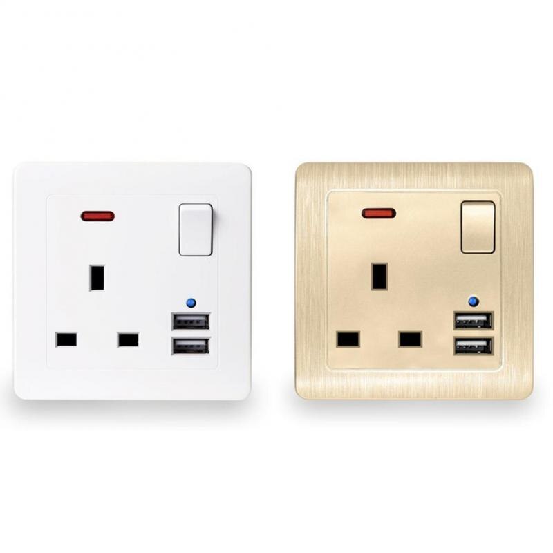 UK Wall Electrical Socket Three-hole Dual USB 3.1A 2 Gang 13A 2-Colors with Switching Power Supply