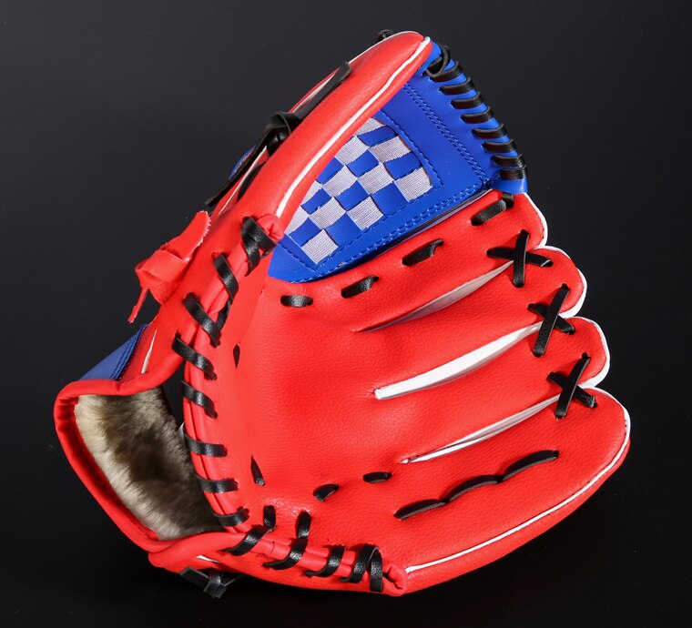 Batting Lederen Honkbal Handschoenen Mannen Kids Rechterhand Baseball Handschoen Apparatuur Catcher Guante Beisbol Sport Accessoires BJ50ST: Rood