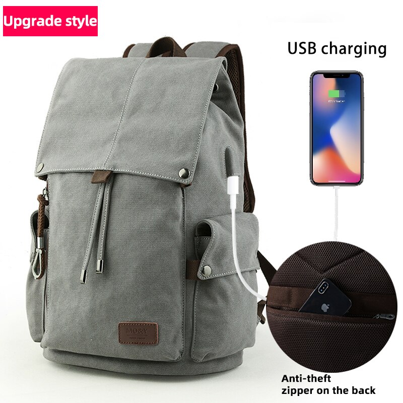 MOYYI degli uomini 14 pollici Del Computer Portatile Zaino della Tela di Canapa Dell'annata Zaino Unisex Borse Da Viaggio USB di Ricarica Zainetto Studente Mochia: USB Zipper Gray