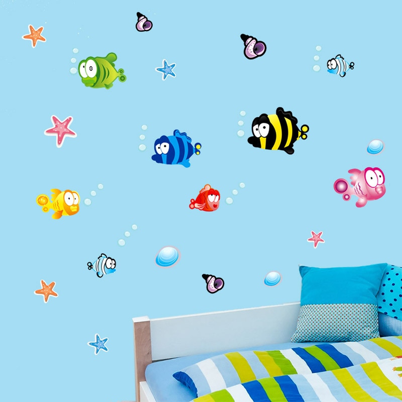 Onderwater Fish Zeester Bubble Muursticker Voor Kinderen Kamers Cartoon Nursery Badkamer Kinderkamer Home Decor Muurstickers