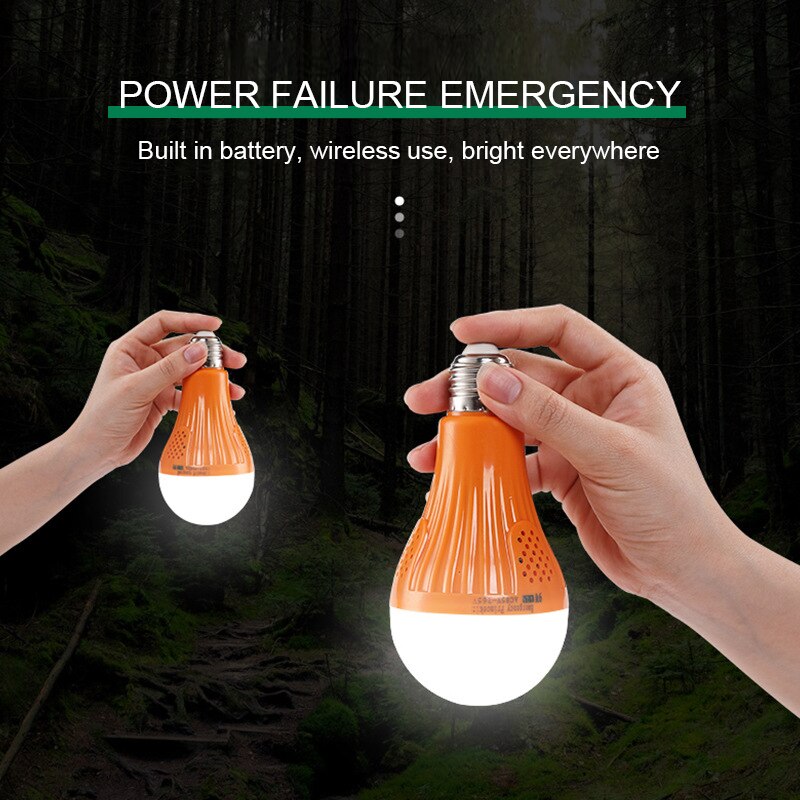 E27 LED Emergency Light 9W 12W Night Market Lamp IP55 Intelligent Charging Wireless Light Bulb Rechargeable Battery Lighting