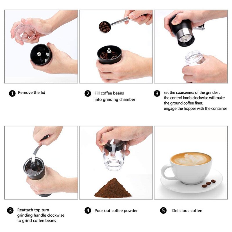 Handmatige koffiemolen, instelbare conische braammolen, draagbare koffiemolen met 5.5 oz heldere glazen potten